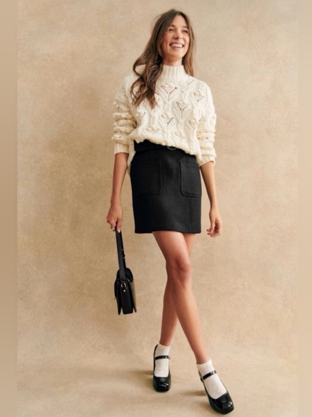 NWT Sezane Jupe Gille Black Mini Skirt with Belt Size 38